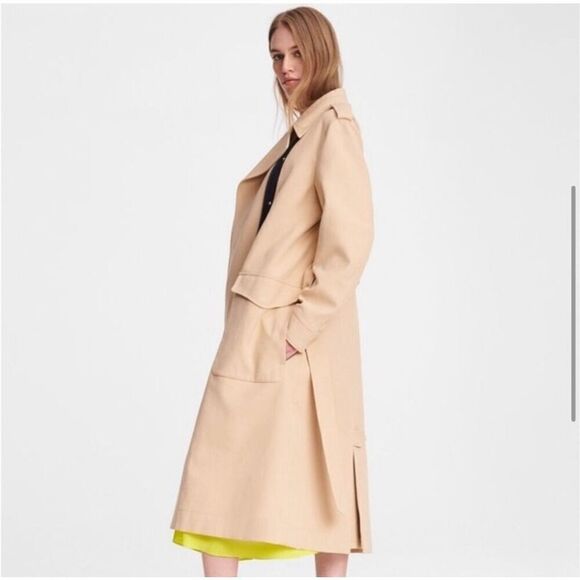 Rag and Bone Ludlow Belted Collared Cotton Gabardine Trench Coat Beige Medium - Picture 4 of 14
